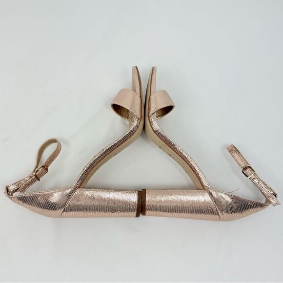 Sam Edelman YARO Rose Gold Leather Metallic Reptile Chunky 4" Open Toe Sandals - Picture 8 of 16